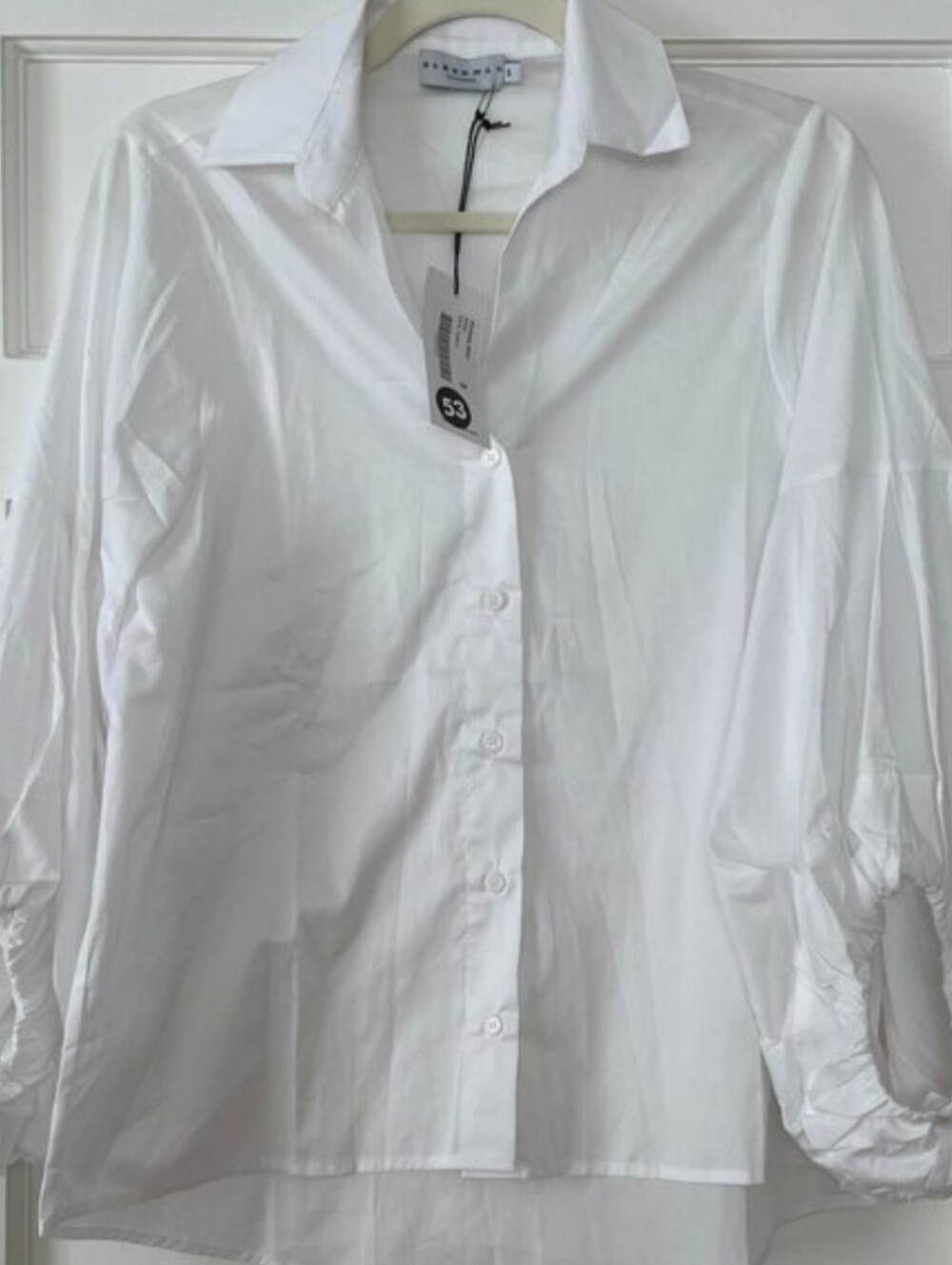 Harshman White Button up w/beautiful balloon Tie sleeves Size S NWT